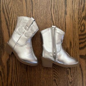 Chic Silver Kids' Boots with Embroidered Detail